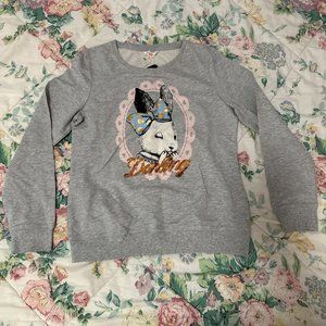 Cute Bunny Sweater for Big Kids Sequin Pattern with Glitter Polkadot Bows - L/XL